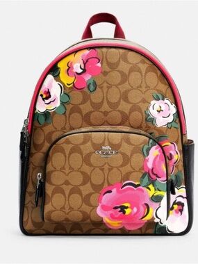 COACH COURTYARD BACKPACK IN SIGNATURE COATED CANVAS WITH VINTAGE ROSE PRINT
